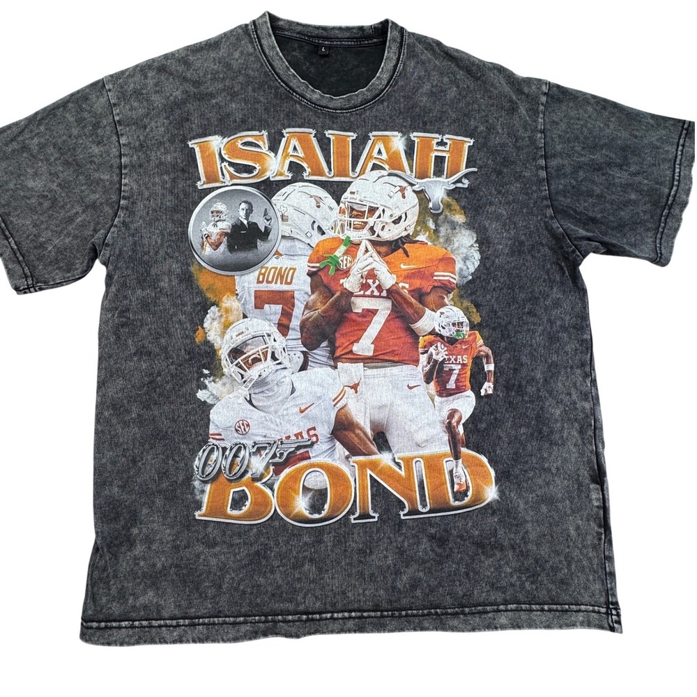Isaiah Bond 007 Texas Longhorns Graphic T-Shirt Mineral Wash Streetwear Mens L